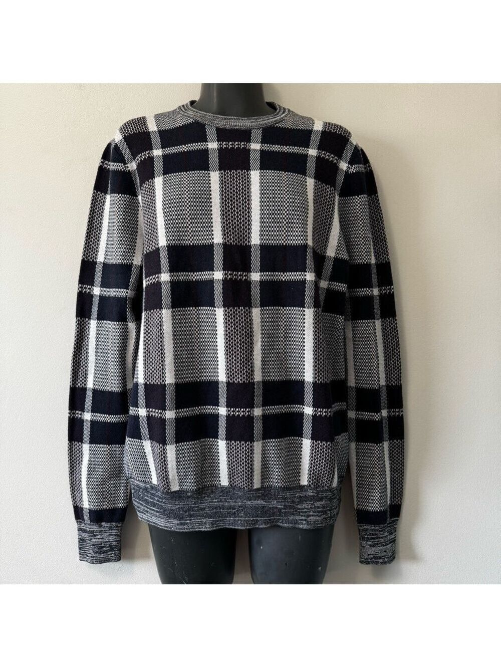 Perry Ellis Black and White Checkered Long Sleeve Top NWOT